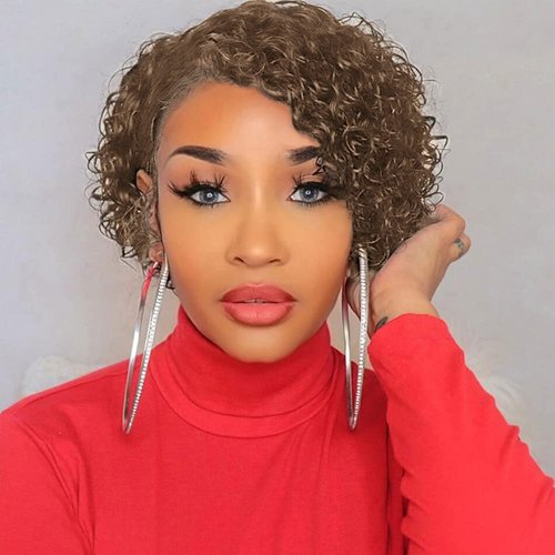 Quantum Love Deep Curly None Lace Front Human Hair Wigs Deep Wave Curly Side Part Wig Short Bob P...