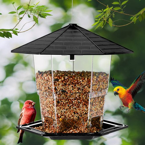Jealoeur Bird Feeders for Outside Bird Feeder with a Latch Feature,Retractable Bird Feeders for Outdoors Hanging, Wild Bird Seed for Outside and Garden Decoration Yard for Bird Watchers (Black)