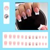 24Pcs French Butterfly Press on Nails Medium Length Square Fake Nails Coffin Glue on Nails Full Cover White French Tips False Nails Artificial Nude Pink Acrylic Nails for Women Nail Tips Decorations