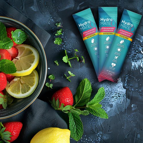 NatureWorks HydroMATE Electrolytes Powder No Sugar Strawberry Lemonade Sugar Free Hydration Packets Keto Party Favors Sticks with Vitamin C 16 Sticks