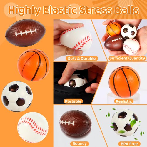 LiYiQ 24Pcs Sports Stress Balls Basketball Soccer Football Stress Ball for Kids 2.36 Inch Baseball Foam Bouncy Balls Bulk Fun Balls Party Favors Sports Party Favors for Kids Classroom Exchange