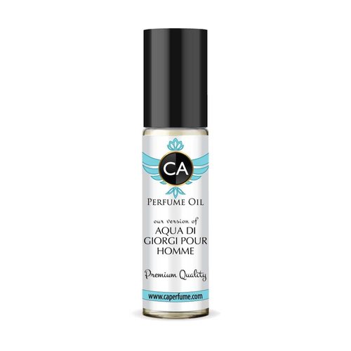 CA Perfume Impression of Aqua Di Giorgi Pour Homme For Men Replica Fragrance Body Oil Dupes Alcohol-Free Essential Aromatherapy Sample Travel Size Concentrated Long Lasting Roll-On 0.3 Fl Oz/10ml