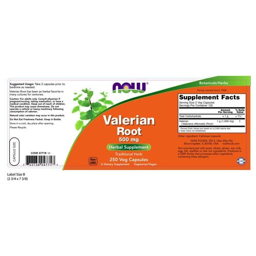 NOW Supplements, Valerian Root (Valeriana officinalis) 500 mg, Herbal Supplement, 250 Veg Capsules