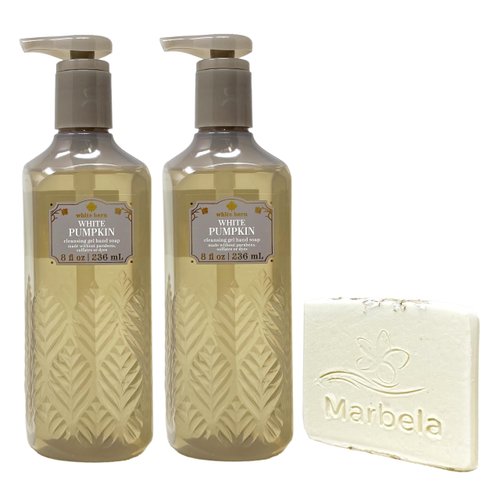 Bath & Body Works White Pumpkin 2 Pack Cleansing Gel Hand Soap Bundle with a Natural Oats Sample Soap