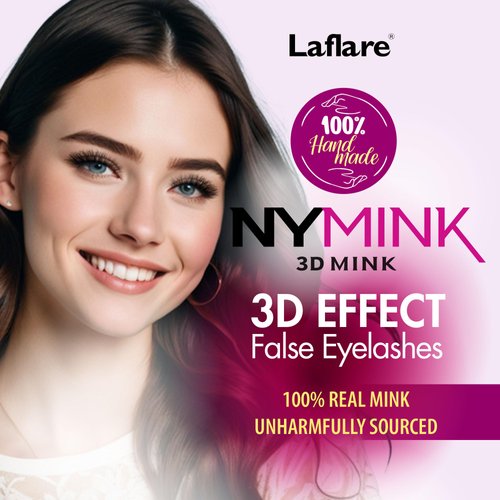 Laflare 100% Real Mink Lashes, 3D NY Mink Eyelashes, Hand-Rowing Natural Long Wispy False Lashes for Luxury Makeup, Natural, Light,Trendy, Reusable (NY64, VALUE PACK)
