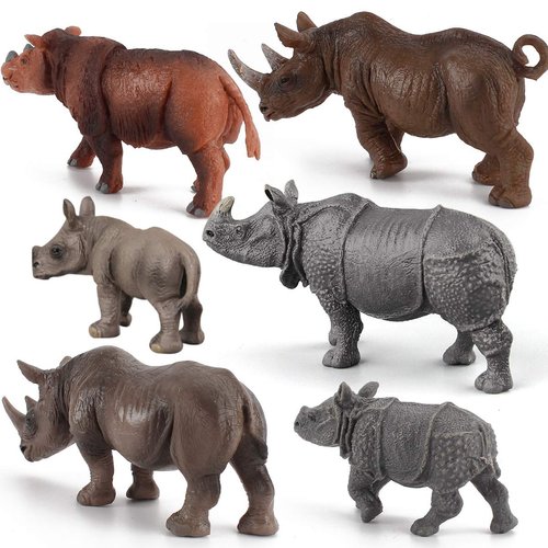 6 PCS Rhinoceros Wild Animal Model Figures Dicerorhinus Sumatrensis Figurines Family Party Favors Supplies Cake Toppers Decoration Set Toys for 5 6 7 8 Years Old Boys Girls Kid Toddlers