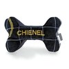 Vanity Fur Pet Shop 2-in-1 Plush Squeaky Dog Toy with Rubber Bone Inside | Interactive & Enrichment Chew Toy for Dogs | Chienel Designer Parody – Black Fashion | Durable, Stuffed & Squeaker Toy