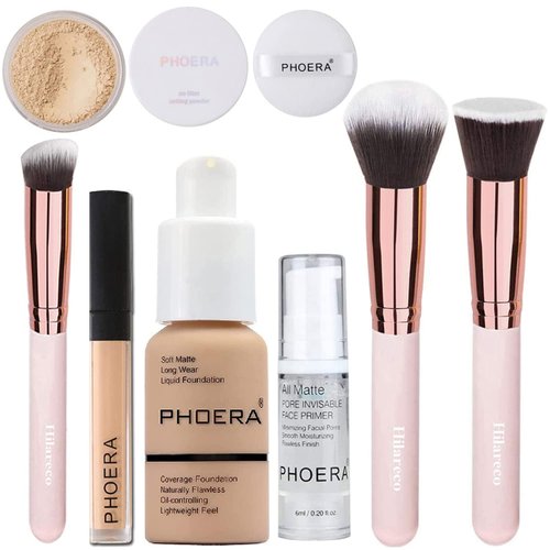 PHOERA Foundation,PHOERA 9D Mascara,PHOERA Makeup Foundation Full Coverage,PHOERA Primer, PHOERA Powder, PHOERA Concealer, Kabuki Brushes Makeup Foundation Brush Powder Brush Concealer Brush