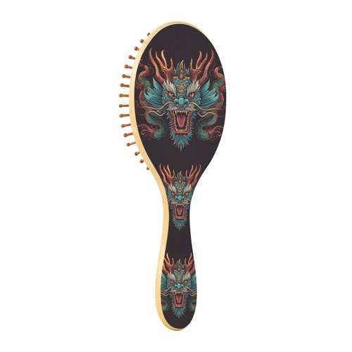 ALAZA Angry Chinese Dragon Hair Brush for Women Men Natural Wood Detangler Brushes for All Hair Types Hairbrush for Wet & Dry