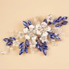 Kercisbeauty Flower Hair Comb for Women and Girls Wedding Bridal Crystal Hair Piece (Blue)