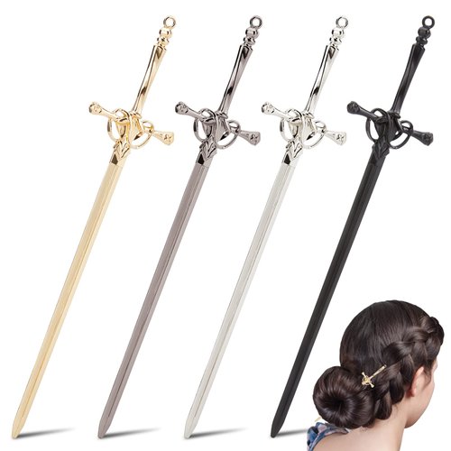 WEBEEDY 4 PCS Sword Hair Sticks Chinese Sword Hair Chopsticks Metal Sword Hair Pins Stick for Buns Vintage Hair Accessories for Women Long Thick Hair Christmas Unique Gift(4 Color)