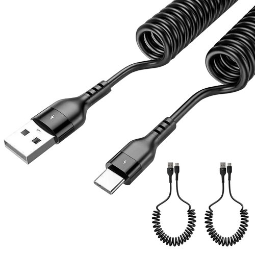 2 PCS Coiled USB A to USB C Lightning Cable for Laptop Car, 5FT USB C Cable 40W Fast Charging, Retractable Type C Charge Cord Compatible with iPhone15/Pro/Plus/Pro Max, Galaxy S24 S23, Note 20