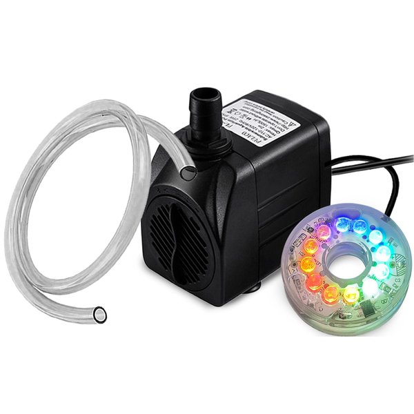 PULACO 10Watt 160GPH Submersible Fountain Pump with Automatic Color Changing LED Light and flow regulator for Water Feature, Outdoor Pond, Aquarium fish tanks