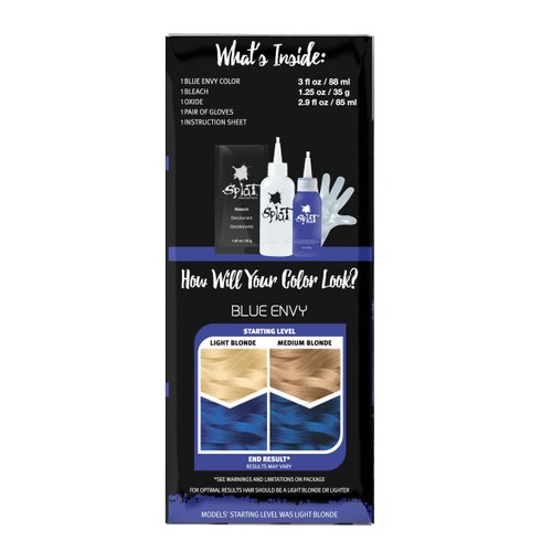 Splat Blue Envy Semi Permanent Hair Dye Kit with Bleach, 1 Application, Includes Blue Hair Dye, Oxide & Bleach Powder, Vegan & Cruelty Free Hair Color
