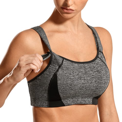 SYROKAN Women's Sports Bra High Impact Front Adjustable Support Lightly Padded Wireless Racerback Workout Running Snow Heather_New 36C