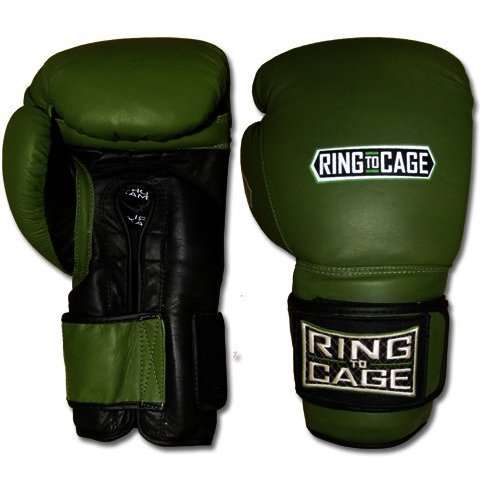 Ring to Cage 20oz, 22oz, 24oz Deluxe MiM-Foam Sparring Gloves - Safety Strap Boxing Training Gloves, for Boxing, MMA, Muay Thai, Kickboxing (14oz, Marine Green/Black)
