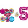 Poppy World Tour 5th Birthday Party Supplies Trolls 7pc Balloon Bouquet Decorations