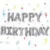LovesTown Happy Birthday Banner, Silver Birthday Sign Banner Mylar Foil Letters Balloon Happy Birthday Metallic Balloons for Kids Party Supplies