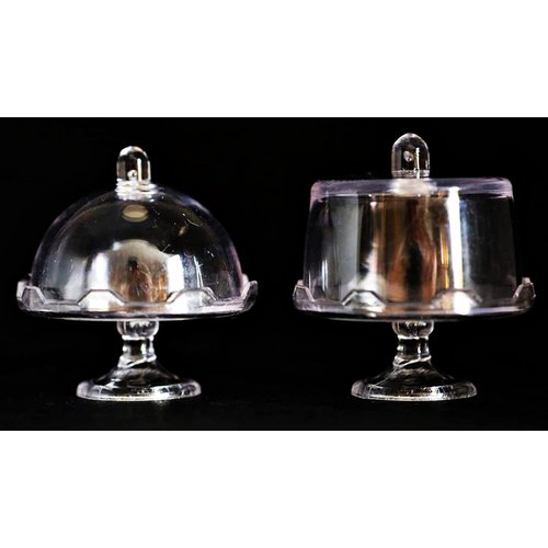2 Mix Vintage Transparent Dessert Cake Display Stand with Cover Dollhouse Miniatures Food Kitchen Docoration