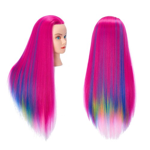 Hairlink 26-28'' Mannequin Head Yaki Synthetic Fiber Hair Styling Training Head Dolls for Cosmetology Manikin Maniquins Practice Head with Stand (6611W0320)