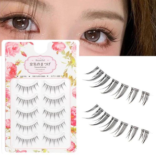 Manga Lashes Natural Look False Eyelashes with Clear Band, Japanese Anime Cosplay Eyelashes Asian Lahes, Reusable Fake Eye Lashes, 5 Pairs