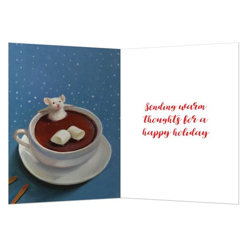 Tree-Free Greetings Holiday Greeting Cards, Hot Chocolate Mouse Happy Holidays, Vintage Brown Recycled Paper, Boxed Note Card Set, 10-Pack (HB93310)