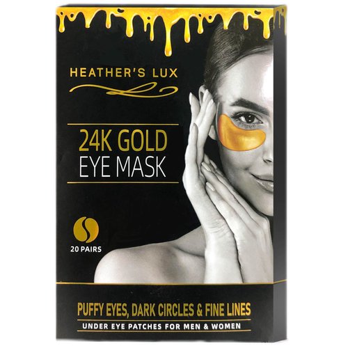 Heather's Lux 24K Gold Eye Masks Under Eye Patches Eye Gels for Dark Circles, Puffy Eyes, Puffiness, Wrinkles, Fine Lines, Rejuvenating, Hydrating, Anti-Aging (20 Pairs per Box)