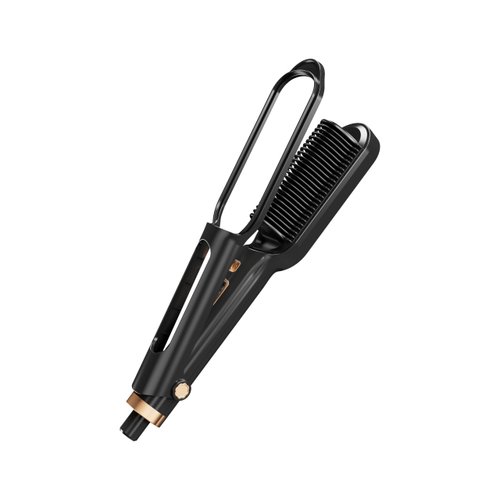BEAUXMILE Hair Straightener Brush, Hair Straightening Iron with Dense Bristles, Ceramic Flat Iron Comb for Woman, Fast Heating, Dual Voltage, 30+ Temps, for All Hair Types, Black