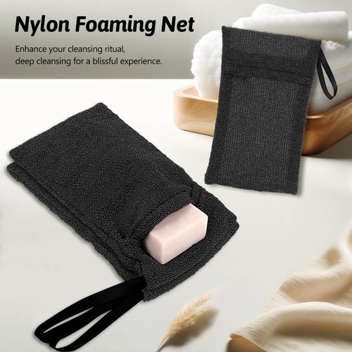 Travel Soap Saver Bag 3 Pcs Soap Pocket Exfoliating Soap Saver Pouch Rough Mesh Bar Soap Bags for Shower, Body Foam Scrubber Exfoliating Shower Sponge - Black