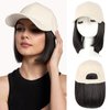 CHRSHN Hat Wigs for Women Baseball Cap With Hair Extensions Synthetic Short Straight Bob Hat with Hair Attached for Women Adjustable Hat Wig for Daily Use (Brown Black)