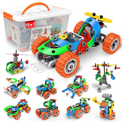STEM Toys for Boys Kids Gift: 10 in 1 Electric Building Toys for 5 6 7 8 9 10 Year Old Birthday Gifts - Educational Construction Blocks Kits Activities Games Ages 4-6 4-8 5-7 6-8 8-10 8-12 Year Old