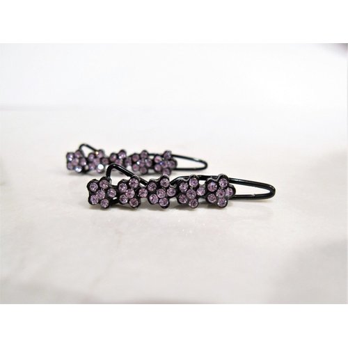 Generic Two small tiny purple flower crystal hair pin clip barrettes fine hair