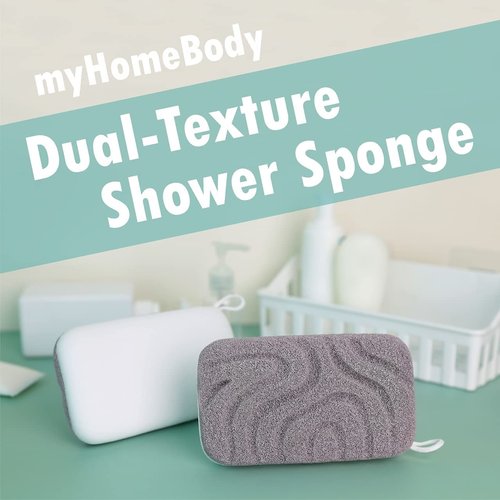 myHomeBody Dual-Texture Shower Sponge Exfoliating Sponge | Bath Sponge for Women | Body Scrubber Body Exfoliator | Body Sponge, Loofah Sponge for Men | Exfoliating Sponge, 1pc