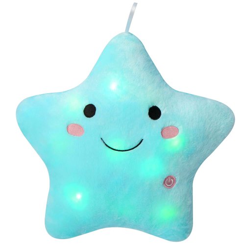 DearSun 13''Creative Twinkle Star Colorful Night Light Plush Pillows Light up Night Stuffed Toys Perfect for Birthday Christmas Holiday Valentines (Blue)