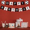 Soccer Happy Birthday Banner, Soccer Birthday Decorations Black and White Soccer Theme Birthday Banner with Threading Needle Easy To Assemble Perfect Soccer Birthday Party Supplies