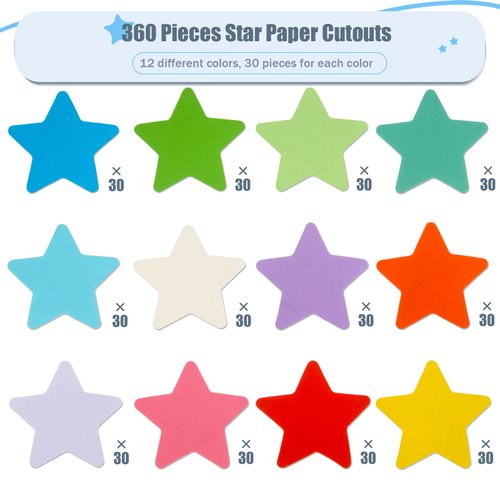 360 Pcs Star Cutouts Assorted Color Paper Star Cut-Outs Star Shapes Accent Star Die-Cuts for Classroom Decor Teachers Kids DIY Craft Projects Back to School Bulletin Board Decorations