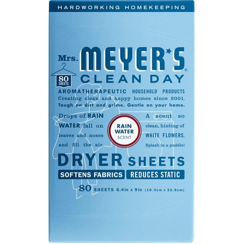 Mrs. Meyer’s Clean Day Dryer Sheets, Rainwater Scent, 80 Ct. (2 Pack)