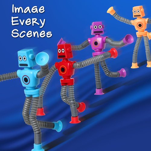 4 Pcs Telescopic Suction Cup Robot Toy, Coolest Pop Tubes Sensory Toys for Toddlers, Educational Fidget Toys Robot Party Favors for Anxiety Kids for 3-9 Year Old Boys Girls