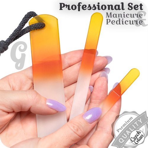 GLADZY® Genuine Czech Glass Nail File Set - Callus Remover Foot Rasp, Double Sided Different Grit Surface, Professional Manicure & Pedicure Tools, Premium EU Quality