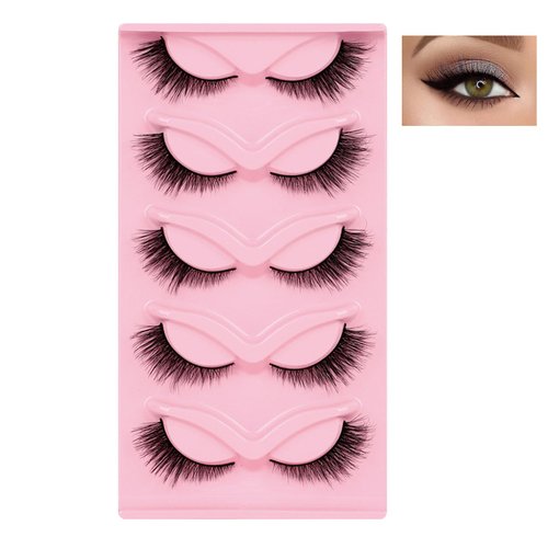 Mink Lashes Natural Look Fluffy Wispy Cat Eye Lashes Pack 5 Pairs of 3D Fairy Fake Pestañas-XF36-5