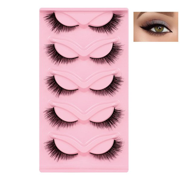 Mink Lashes Natural Look Fluffy Wispy Cat Eye Lashes Pack 5 Pairs of 3D Fairy Fake Pestañas-XF36-5