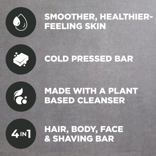 DOVE MEN + CARE Cleansing Bar Soap Charcoal + Clove Oil 4 Count to Rebuild Skin in the Shower, a 4in1 Hair, Body, Face & Shaving Bar with Plant-Based Cleanser and Natural Oils 5 oz