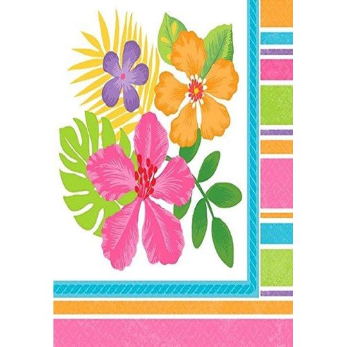 Sun-Sational Summer Luau Party Sophisticated Hibiscus Beverage Napkins Tableware, Paper, 5" x 5", Pack of 36