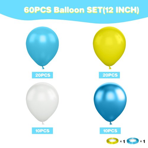 Yellow Blue Clear Balloon, 60 Pcs 12 Inches Metallic Blue Sponge Theme Balloons for Kids Cartoon Sponge Party Decorations Birthday Balloons Baby Shower Engagement Party Supplies