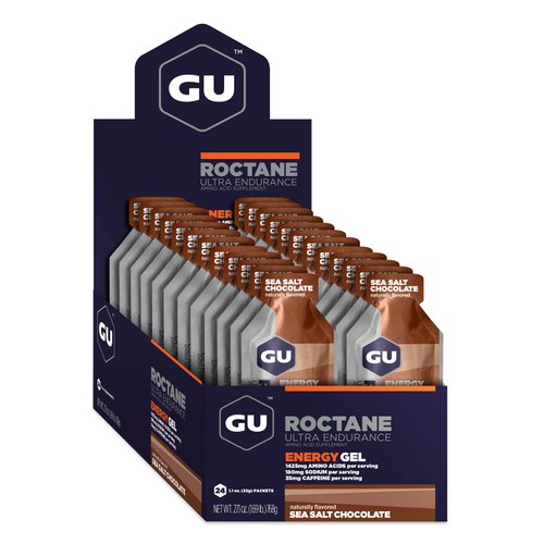 GU Energy Roctane Ultra Endurance Energy Gel, Vegan, Gluten-Free, Kosher, and Dairy-Free On-The-Go Sports Nutrition for Running, Biking, Hiking or Skiing, Sea Salt Chocolate, 24-Count