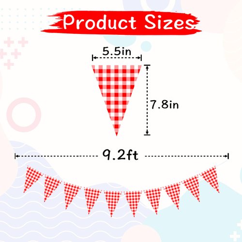 VILIFEVER 2 Pieces Red and White Checkered Banner, Double Sided Red Gingham Pennant Banner for BBQ Picnic Theme Baby Shower Birthday Party Decorations Supplies