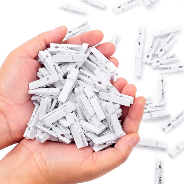 Clothes Pins, 130 Pcs Wooden Clothes Pins, 1.4 Inch White Clothespins, Mini Clothes Pins for Photo, Baby Shower, Party, Crafts DIY Project