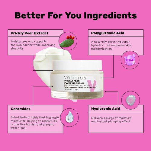 Volition Prickly Pear Plumping Cream - Age-Defies and Hydrates - Moisturizer with Ceramides and Polyglutamic Acid (50 ml / 1.7 fl oz)