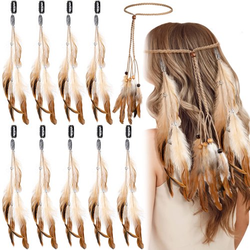 Bencailor 10 Pcs Feather Hair Clips Hair accessories Headband boho Hair Extension Halloween India...
