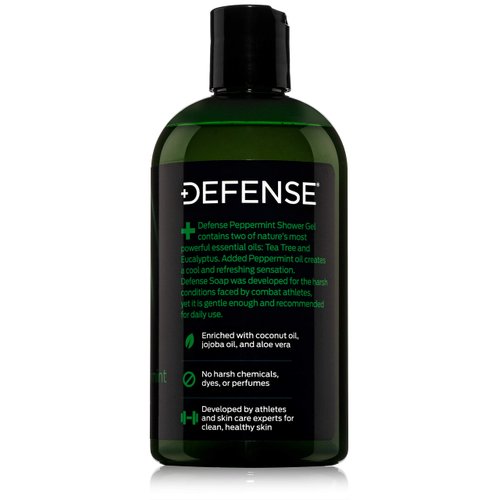 Defense Soap Peppermint Shower Gel | 100% Natural Organic Moisturizing Mint Tea Tree Body Wash, 12 oz